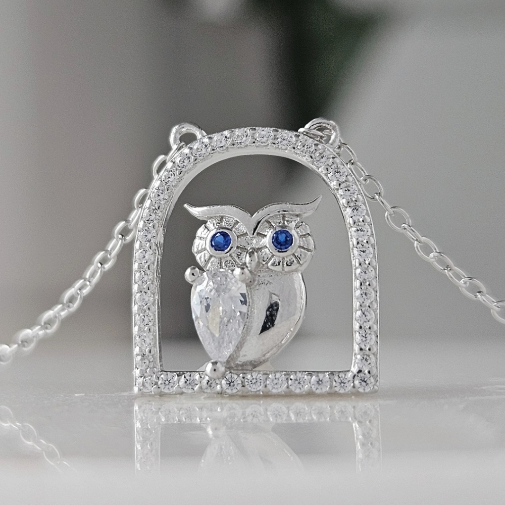 Owl Necklace,  925 Sterling Silver, Vintage Charmed Aroma
